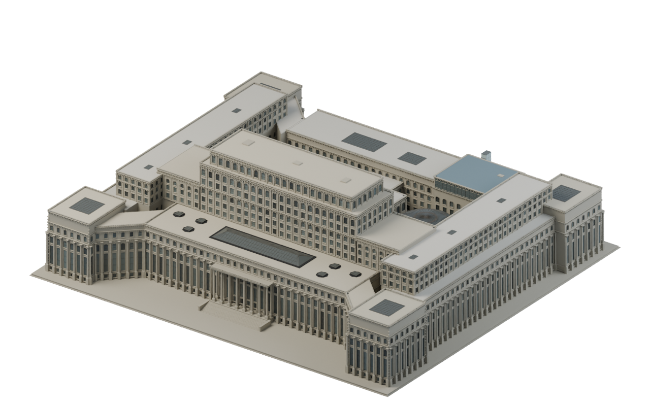 Palatul Parlamentului, a three-quarter view of the architectural model.
